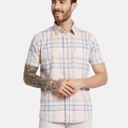 Mettle Peach Cotton Regular Fit Checks Shirt-picture-6