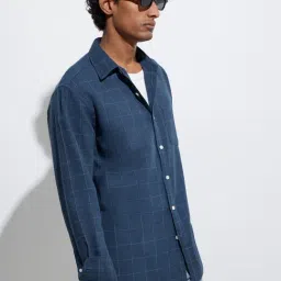 WES Casuals by Westside Navy Checks Printed Relaxed-Fit Cotton Shirt-picture-3