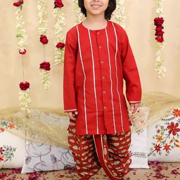 BownBee Boys Striped Round Neck Pure Cotton Kurta With Dhoti Pants-image-90