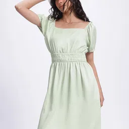 glitchez Smocked Charm Puff Sleeve Fit & Flare Dress-image-38