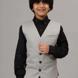 TAHVO Boys Grey Cotton Solid Full Sleeves Waistcoats-image-31