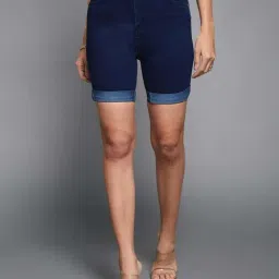 Miss Chase Navy Blue Skinny High Rise Clean Look Regular Length Stretchable Denim Shorts-image-37