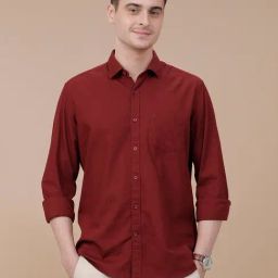 CAVALLO by Linen Club Red Linen Blend Slim fit casual shirts-image-6