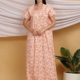 Sweet Dreams Beige Cotton Regular Fit Printed Nighty-image-28