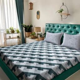 Klotthe Green Cotton Printed 400 TC King Flat Bedsheet with 2 Pillow Covers-picture-13
