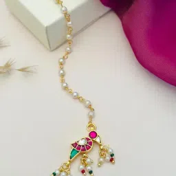 Abdesigns Gold-Tone Plated Pachi Kundan Studded Maang Tikka Headpiece-image-46