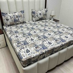 Pure Decor Passion Fur Blue Printed Pure Cotton 300 TC Queen Bedsheet Set-2.28 m x 2.54 m-image-68
