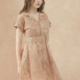 RAREISM Beige Cotton Printed Short Sleeves Dress-image-16