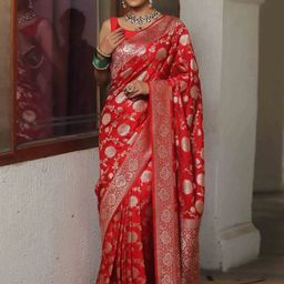 QENY Floral Woven Design Zari Banarasi Saree-image-67