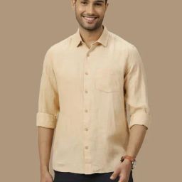 Linen Club Yellow Linen Contemporary Fit Shirt-image-70
