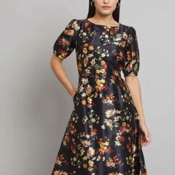Powersutra Black Regular Fit Floral Print Dress-picture-28
