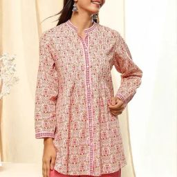 Biba Pink Cotton Floral Printed Kurti-image-57