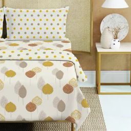 Urban Space Drops Mustard Cotton Printed 200 TC Double Bedsheet & Comforter with 2 Pillow Covers-16