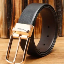 Louis Stitch Black Textured Leather Reversible Belt for Men-image-98