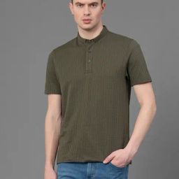 Red Tape Dark Olive Regular Fit Self Design Henley T-Shirt-image-49