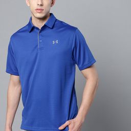UNDER ARMOUR Men Blue Self-Striped Tech Polo T-shirt-image-50