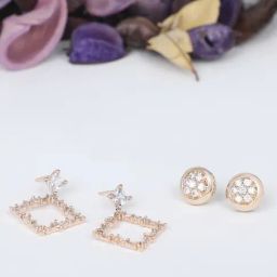 Zaveri Pearls Set of 2 Rose Gold Contemporary Cubic Zirconia Stud & Dangle Earrings - ZPFK11144-25