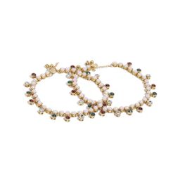 Zaveri Pearls Gold Tone Traditional Stones & Pearls Studded Payal-ZPFK9162-image-28