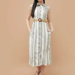Fame Forever By Lifestyle Green Regular Fit Striped Dress-picture-30