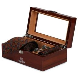 Park Avenue Brown MULBURRY Printed Tie with Handkerchief & Cuffinks-image-70