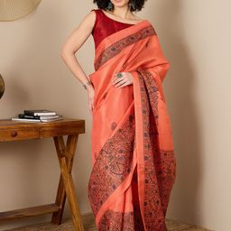 Saree mall Ethnic Motifs Silk Blend Ready to Wear Tussar Sarees-image-44