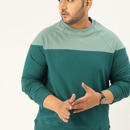 Sztori Men Plus Size Green & Blue Colourblocked Sweatshirt-18