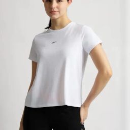 Reebok White Regular Fit Self Pattern Sports T-Shirt-8