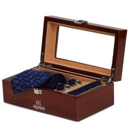 Park Avenue Navy MULBURRY Printed Tie with Handkerchief & Cuffinks-image-125