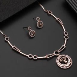 Aatmana Rose Gold-Plated Rose Gold CZ Studded Round Necklace Set-49