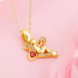 GIVA Love is Everywhere 925 Silver Cupid Pendant with Link Chain in Gold-Plating-image-42
