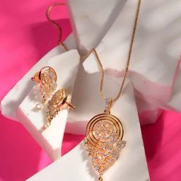 Saraf RS Jewellery Gold Toned AD Filigree Pendant & Earrings Set-picture-45