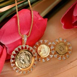 Saraf RS Jewellery Gold Toned AD Round Ginni Statement Pendant & Earrings Set-3