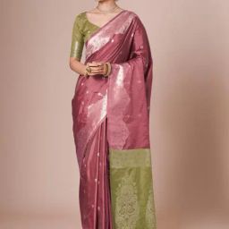 Saree Mall Pink Silk Self Saree with Blouse Piece-image-41