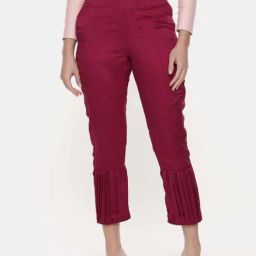Asmi by Mayank Modi Silk Slub Wine Tappered Pants-image-56