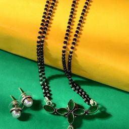 Saraf RS Jewellery Silver Plated Green Stone Studded Mangalsutra & Earrings Set-image-62