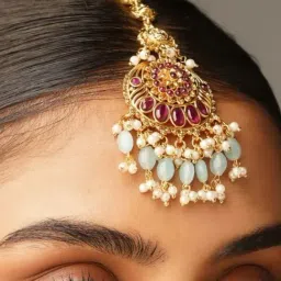 Abdesigns Gold-Tone Plated KempStone Studded And Beaded Temple Maang Tikka Headpiece-image-66
