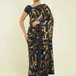 Soch Black Printed Saree With Unstitched Blouse-image-56