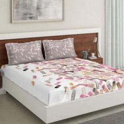 DDecor Primary Abstract White 136 TC Cotton Double Bedsheet with 2 Pillow Covers-77