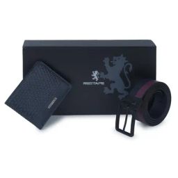 Red Tape Navy Blue & Burgundy Leather Belt & Wallet Gift set-image-86