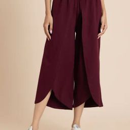 Moomaya Maroon Relaxed Fit High Rise Crop Pants-image-27