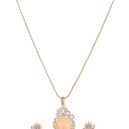 Saraf RS Jewellery Gold Plated AD Queen Victoria Ginni Pendant & Earrings Set-image-47