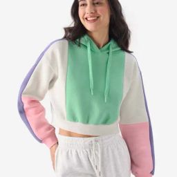 The Souled Store Multicolored Color-Block Crop Hoodie-image-5