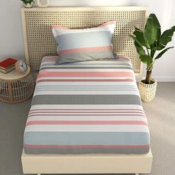 Bianca Estonia Grey & Pink 116 TC Poly Cotton Single Bedsheet with 1 Pillow Cover-image-36