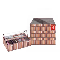 Kuber Industries Brown 4 Pcs Striped Reusable Drawer Organisers With Transparent Lid-31