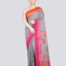 Pinkloom Grey Cotton Woven Saree-image-73