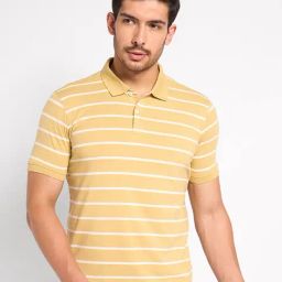 Peregrine By Pantaloons Yellow Slim Fit Striped Polo T-Shirt-picture-14