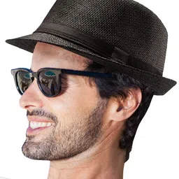 Infispace Men Black Self Design Fedora Hat image 5