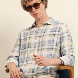 Bushirt Pastel Blue 100% Cotton Checked Shirt-image-98