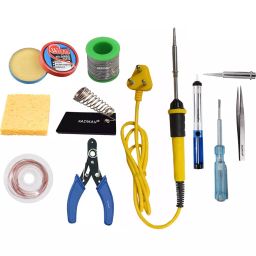 Fadman Soldering Iron Kit, Solder Wire, Soldering Paste, Stand, Bit, Tweezer, Sponge, Cutter, Pump, Tester, Wick, Yellow & Black Soldering Iron 25 W Simple (Flat Tip)-31