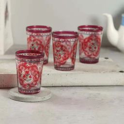 India Circus by Krsnaa Mehta Maroon Rosebud Bloom Chai Glass (0.14 L) - Set of 4-image-34
